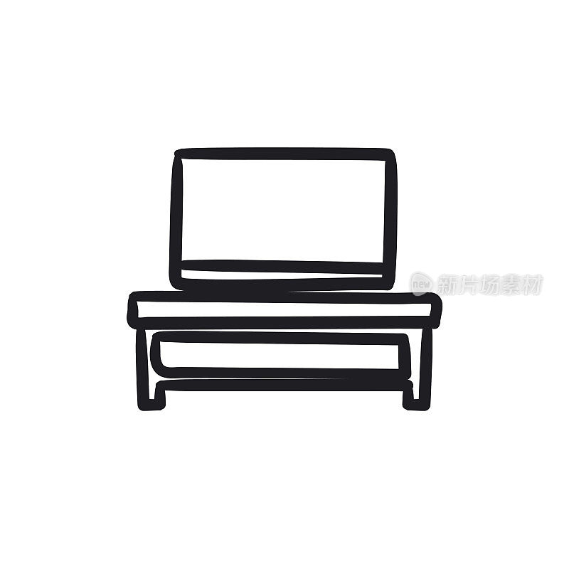 Flat screen tv on modern stand sketch icon